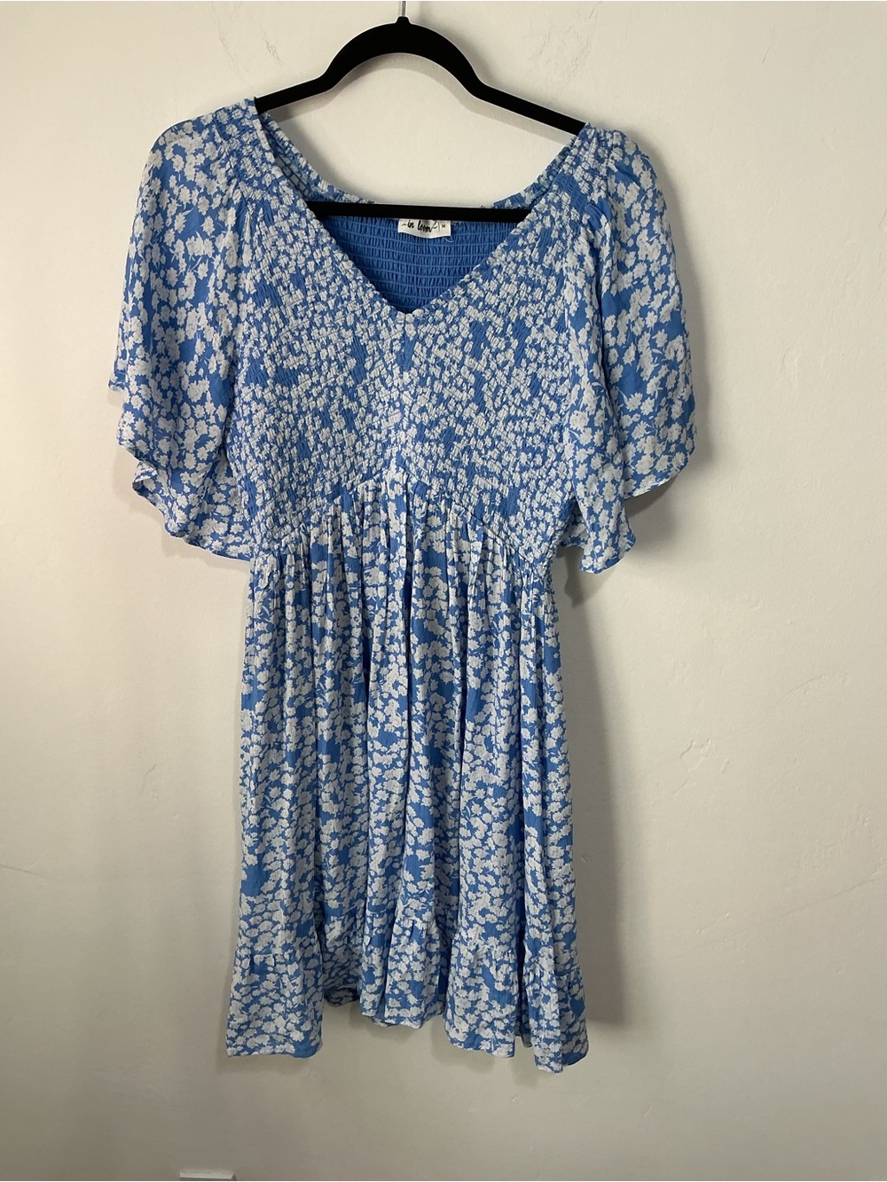 In Loom Blue & White Smocked Floral Dress